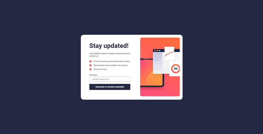 Frontend Mentor - Newsletter sign-up form with success message